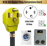 5FT Dryer Extension Cord (Distance ≤1.1M) 4-Prong N14-30 Plug 30AMP 220V Canada Dryer Cable(UL Listed) 10AWG Pure Copper Heavy Duty Cord,Extension≤1.1M