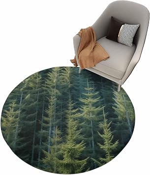 Forest Area Runner Rug for Bedroom Living Room Bathroom Kitchen Hallway Office,Green Rustic Cabin Lodge Farmhouse Pine Trees Round Washable & Fluffy Patio Carpet Outdoor Bath Door Desk Floor Mat,3FT