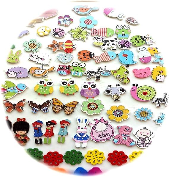 50 Pièces Boutons En Bois, Diverses Formes D'Animaux Styles De Forme