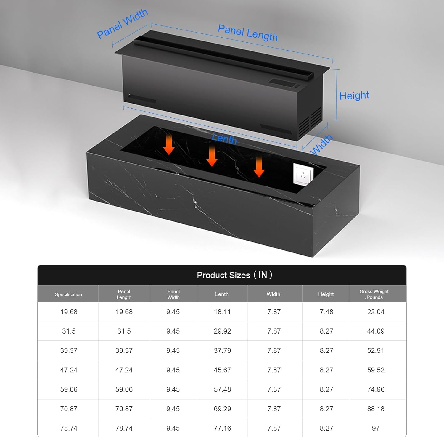 RGB Water Vapor Fireplace Embedded with Water Connection Direct,3D Atomized Electric Steam Fireplace with Multicolor Flame,with Burning Sound & 5ft Power Cords,Size: L59.06 x W7.87x H8.27 in