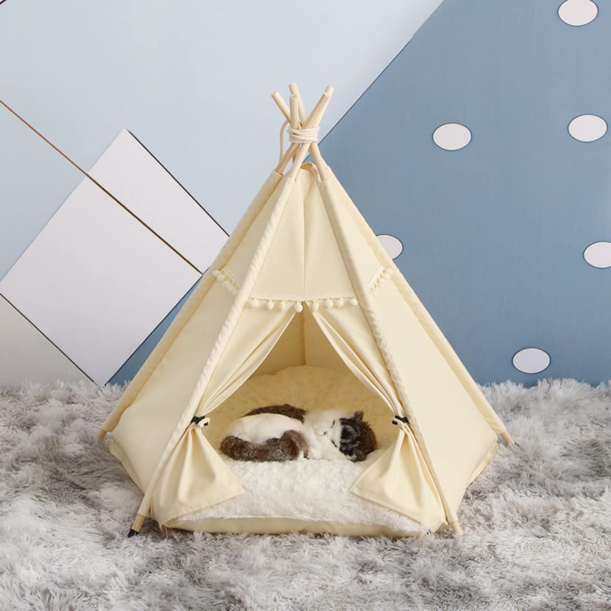 Amazon | [JUI3N] ベージュ ティピーテント 犬 テント 夏用 ペット用