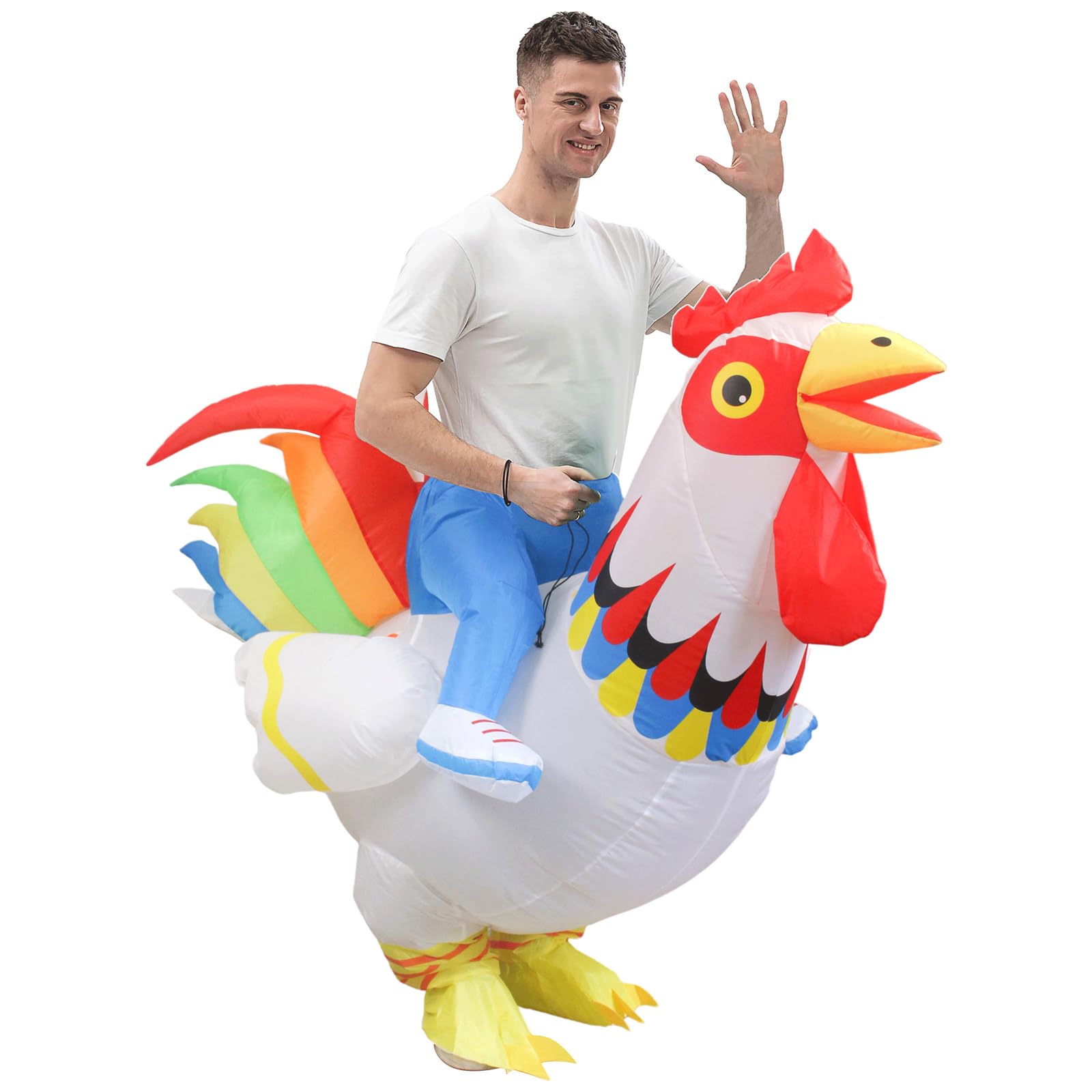 Inflatable Chicken Costume Funny Blow up Animal Costume Rooster Cock Suit Cosplay Party Halloween Festival Suit