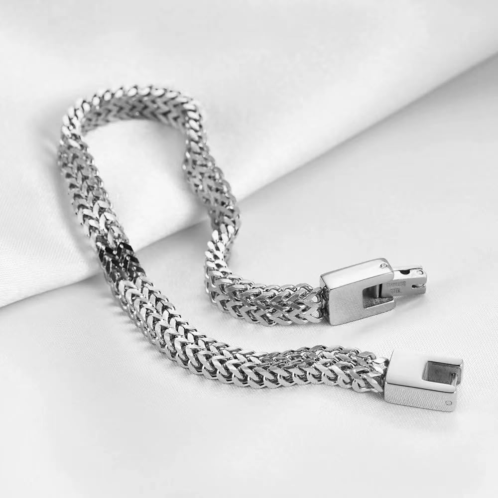 JSNOM Bracciale Uomo Acciaio Argento: Bracciali Nero Oro Acciao Inossidabile, Gioielli Regalo Braccialetto per Natale San Valentino Compleanno per Lui Uomo