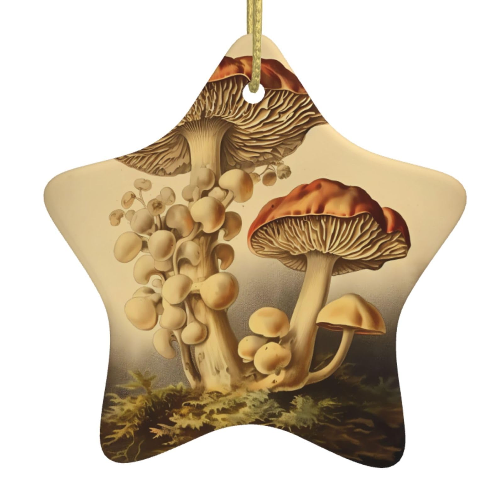Ceramic Christmas Tree Hanging Ornaments with Gold Ropes Christmas Tree Decorations Star Ceramic Vintage Mushrooms Pendant Keepsake Decorations for Holiday Xmas Gift Ideas