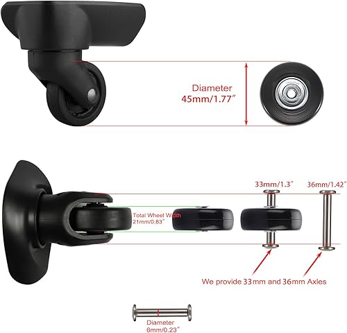 Miniatura 3 de OwnMy Ruedas de repuesto para maleta de equipaje de 1772in x 0709in kits de reparación de rodamientos de ruedas giratorias de goma un juego de 4