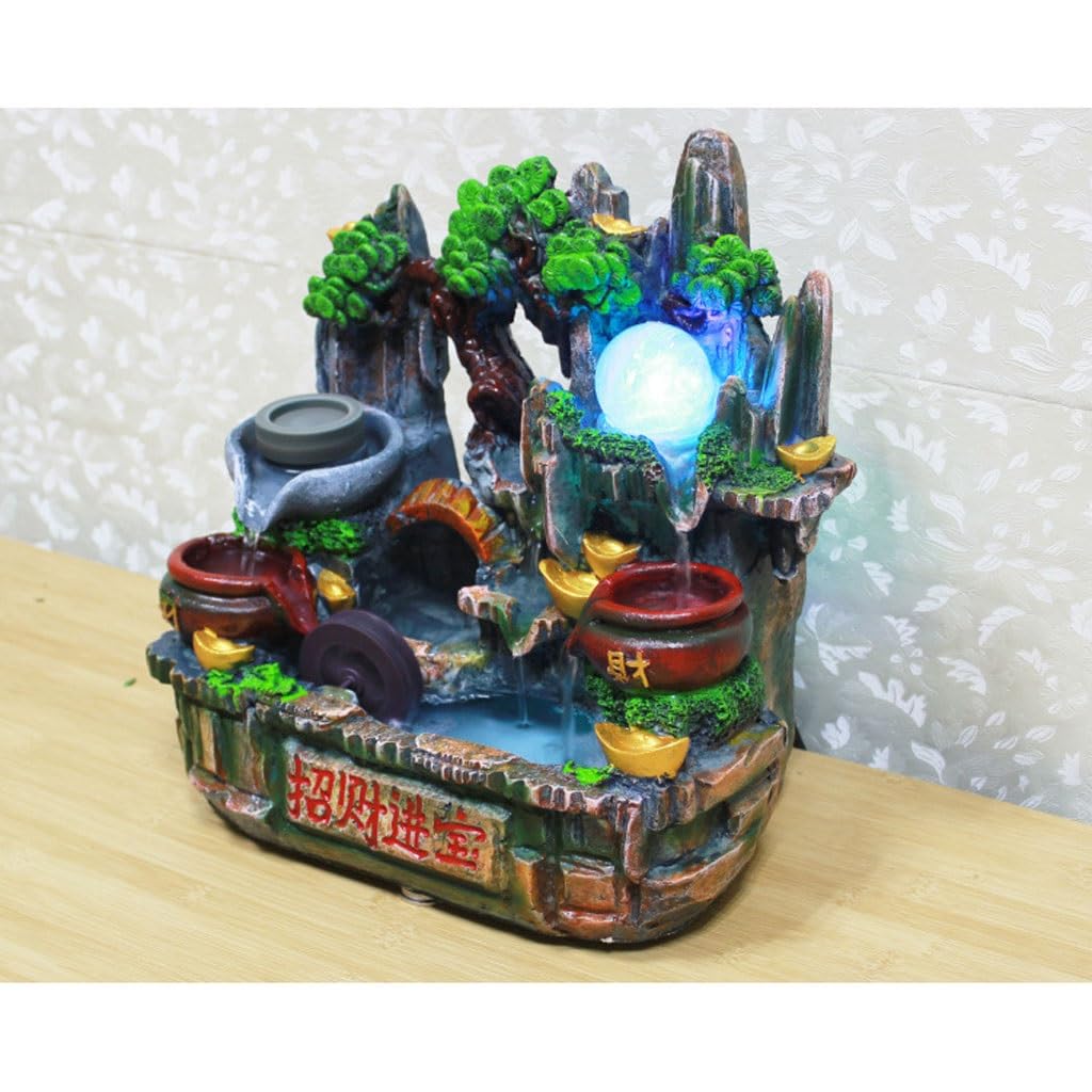 Fuente de Cascada, Fuente de sobremesa, Fuente de Agua con Rocas, decoración de Escritorio de Oficina, Adornos Decorativos creativos de Resina para el hogar y la Oficina