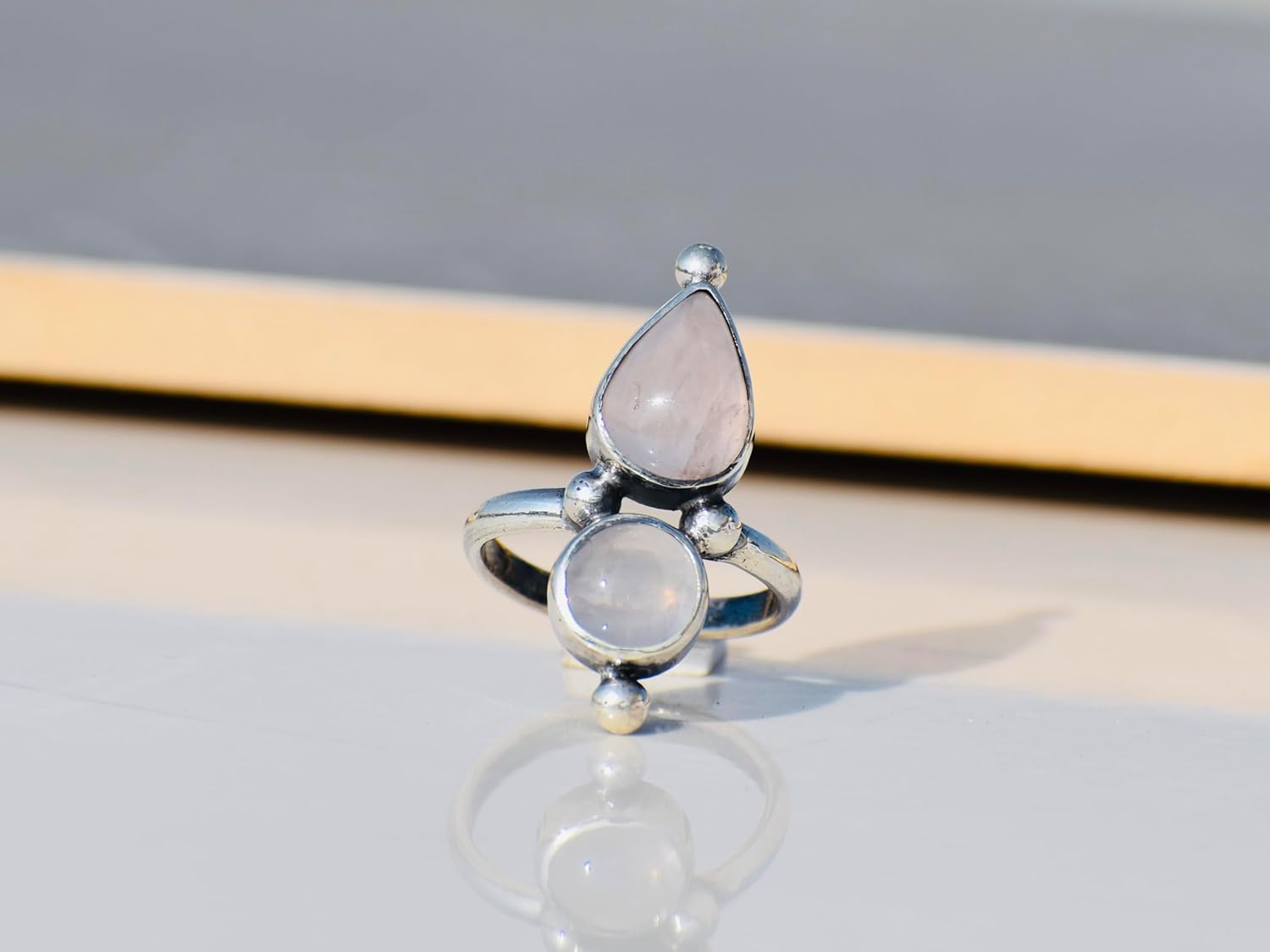 Rose Quartz Ring 925 Sterling Silver Handmade Gemstone Ring for Women Boho Statement Ring Rose Quartz Jewelry Unique Gift for Her Elegant Pink Crystal Ring