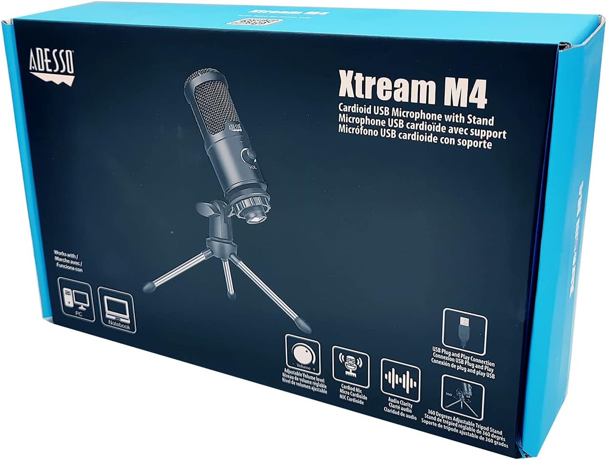 Adesso Xtream M4 Cardioid Condenser Recording Microphone, Black