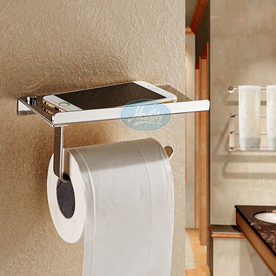 HANDY Wall Mounted Stainless Steel Toilet Paper Roll Holder with Shelf, Toilet Paper Dispenser, Tissue Dispenser with Phone Shelf Perfect for Baby Wipe| Bathroom Accessory (Silver) (B08PYZ9YRP) Amazon Price History, Amazon Price Tracker
