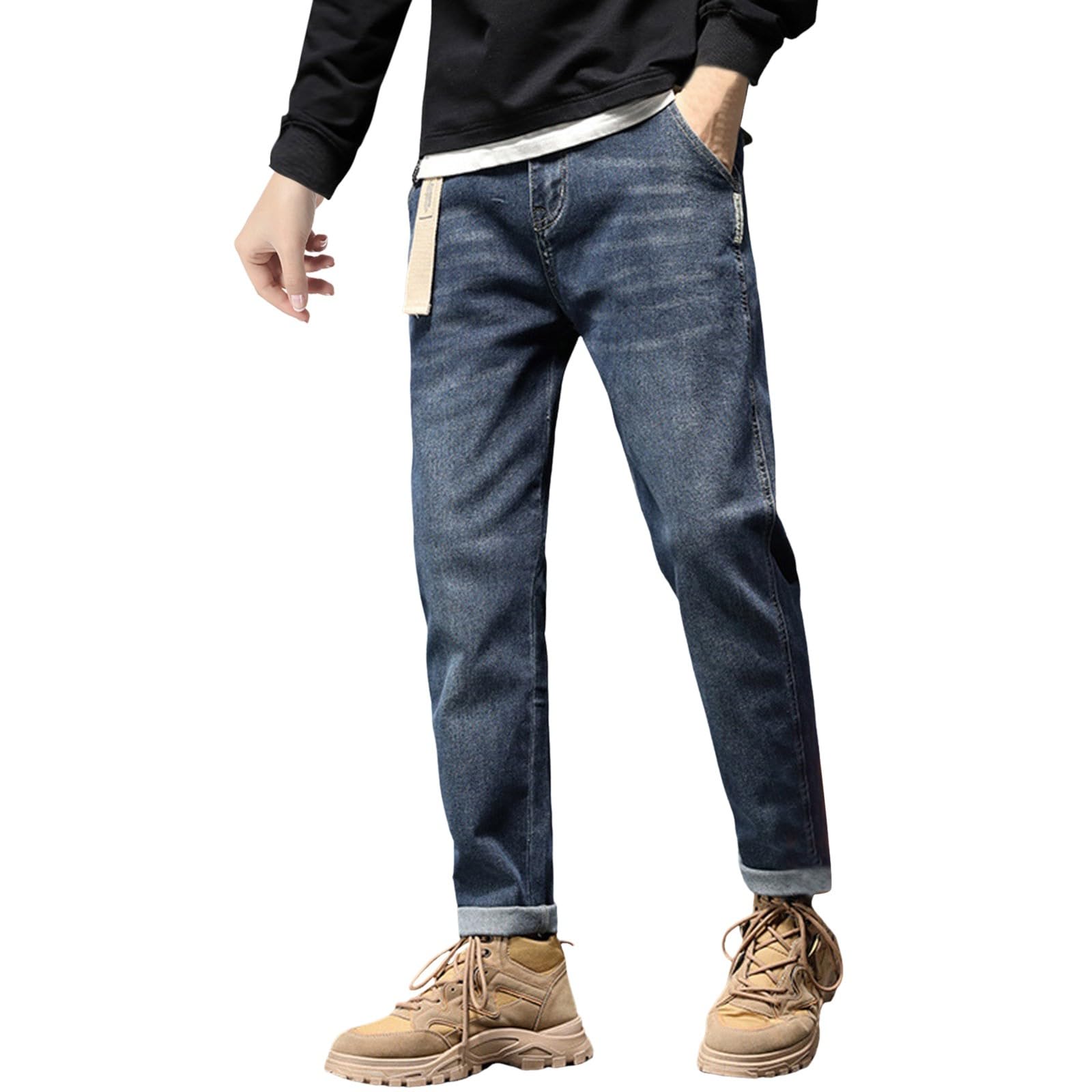 Pantalones térmicos para Hombre, Pantalones Nieve, Forro Polar Peluche, Pantalones Invierno con Forro cálido, Pantalones Vaqueros térmicos Felpa Pierna Recta
