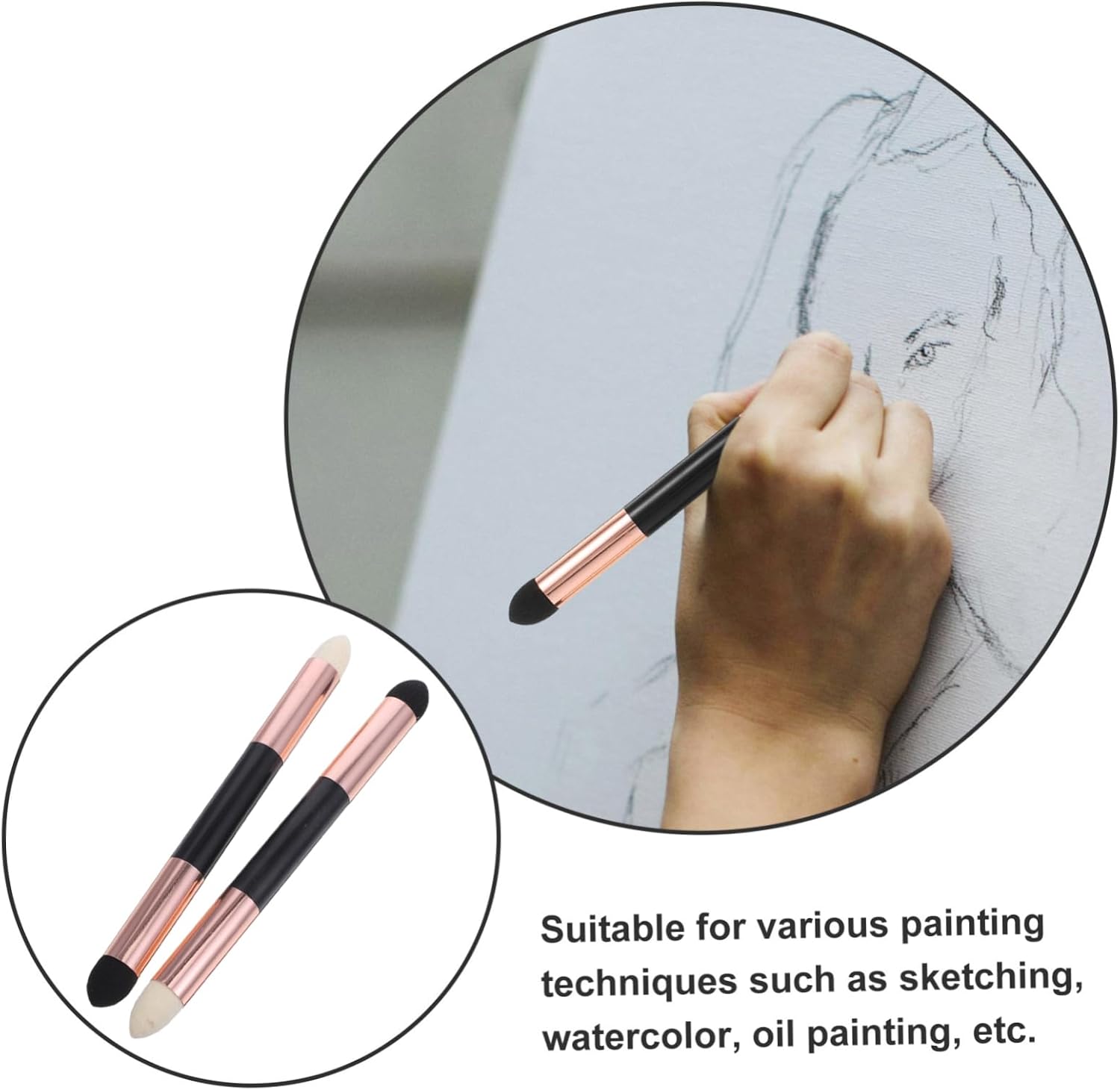 HOMSFOU 2pcs Blending Sponge Pen Brushes for Drawing Washable Dual-Ended Sponge Tools for Sketching Watercolor and Oil Painting and Versatile Art Supplies