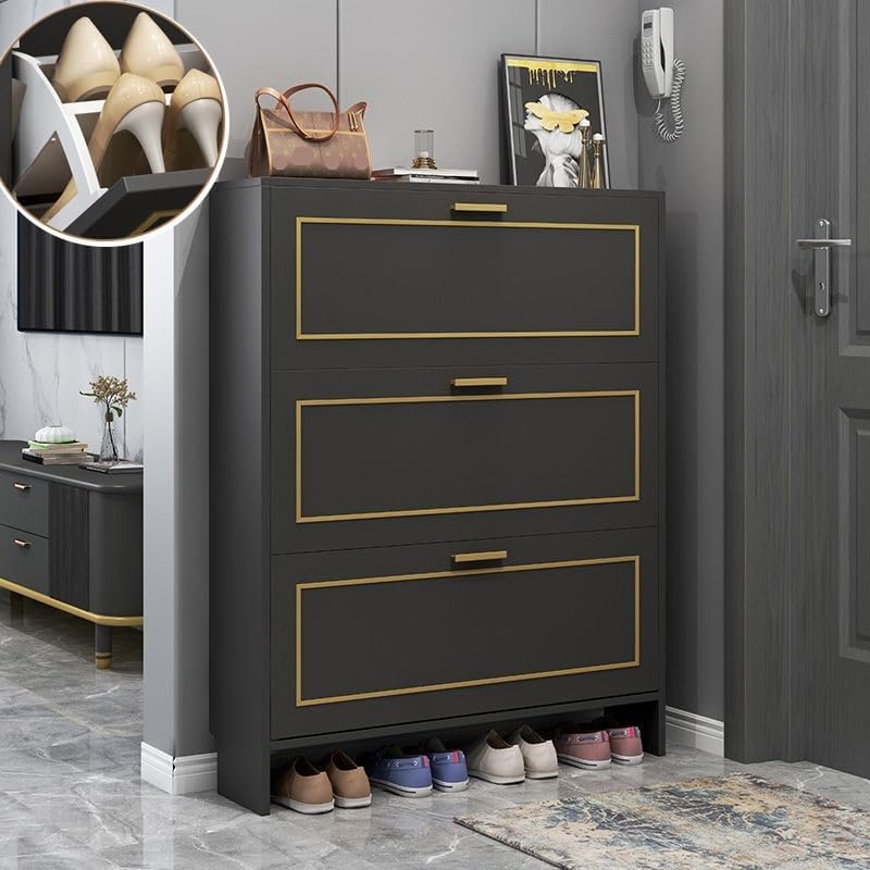 Entryway Shoe Organizer - Hidden Shoe Cabinet, Free-Standing Shoe Rack with Adjustable Shelves, Stylish Storage for Hallway, Closet, Living Room - Black (31 * 9 * 46in)
