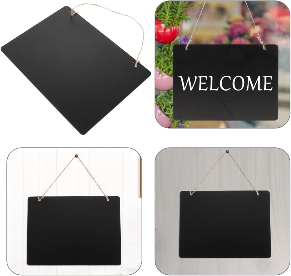 Healifty Chalkboard Sign Double-Sided Erasable Message Board Hanging Blackboard Wall Decor with String Reusable Memo Display for Home Kitchen Wedding Party 9.05 X 6.69 X 0.11 in