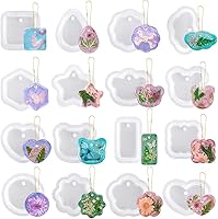 ResinWorld 16pcs Geometric Pendant Silicone Molds with Hanging Hole - UV Epoxy Resin Jewelry Necklace Keychain Molds