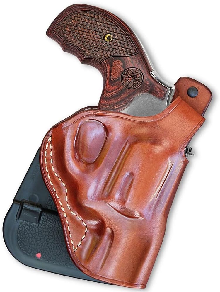 Premium Leather OWB Paddle Holster with Thumb Break, Fits EAA Windicator 38 Special / 357 Magnum 6-Shot 2" Barrel, Right Hand Draw, Brown Color #1520#