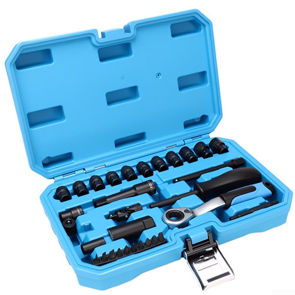 Lecreatekit Set di 28 chiavi passanti, barra di estensione per dadi difficili da raggiungere, strumenti di riparazione auto per biciclette (31 pezzi)