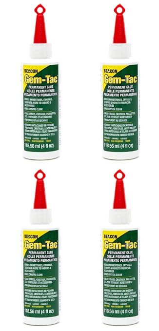 BEACON Gem-Tac Premium Quality Adhesive for Securely Bonding Rhinestones and Gems - Water-Based, UVA Resistant, 4-Ounce, 4-Pack