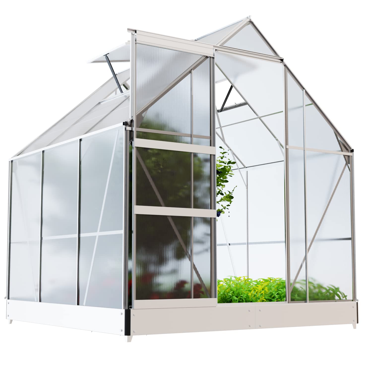 GARMIO® Gewächshaus Cuneo 190x190cm für den Garten, Alu Frühbeet inklusive Fundament, 2 Dachfenster Treibhaus Aufzucht Pflanzenhaus Tomatenhaus 3,7m² UV-Schutz