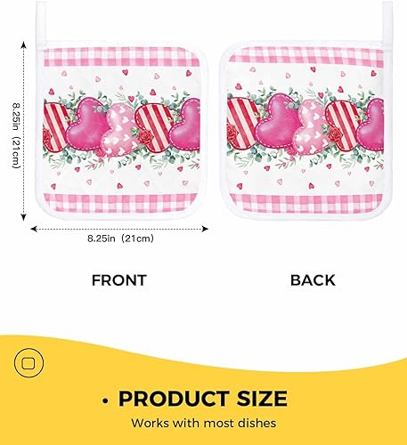 Miniatura 3 de 2 Packs Valentine's Stripes Love Pot Holders Sets for Kitchen,Oven Pan Plate Bowl Pads Heat Proof Mat with Hanging Loop,Terry Cloth Potholders Soft
