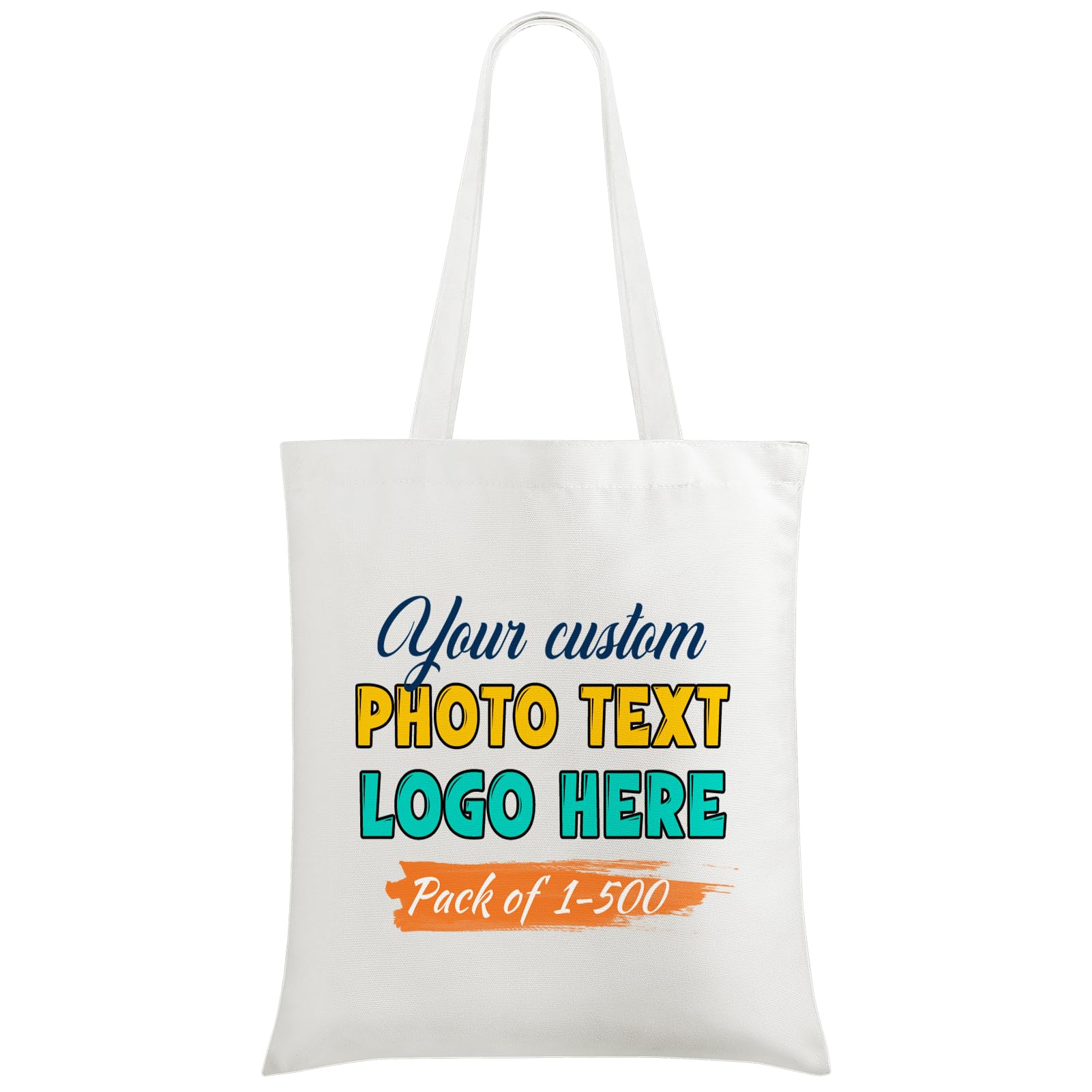 HooAMI Custom Tote Bags with Picture and Text,Personalised Reusable Bags for Shopping, Advertising,Promotion,Gift,Activity, White-13.4"x15.35"