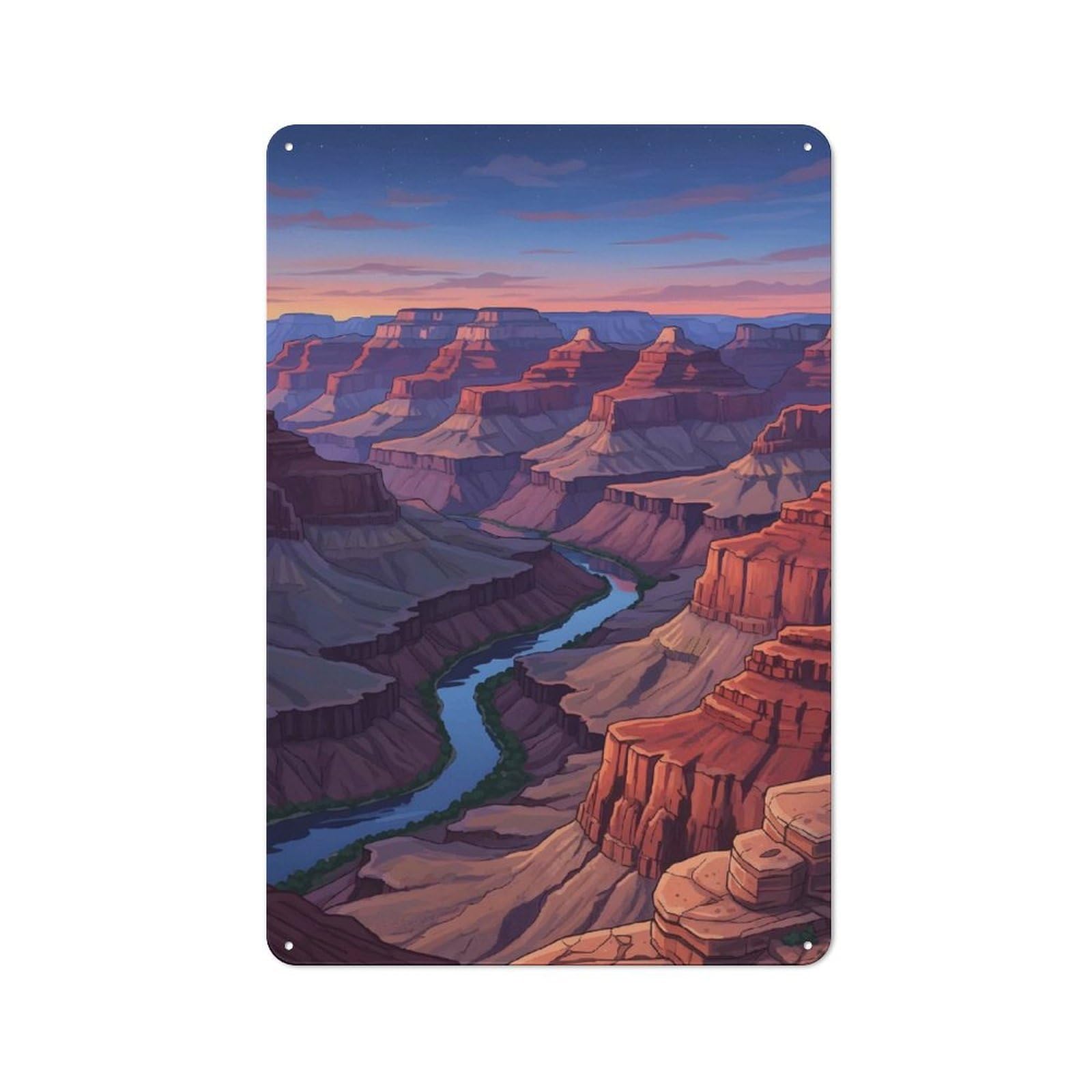 Junmoney Style-18 Grand Canyon Illustration Vintage Metal Wall Decor 30X20cm, Vintage Metal Sign For Hallway, Home Bar, Garage Or Study