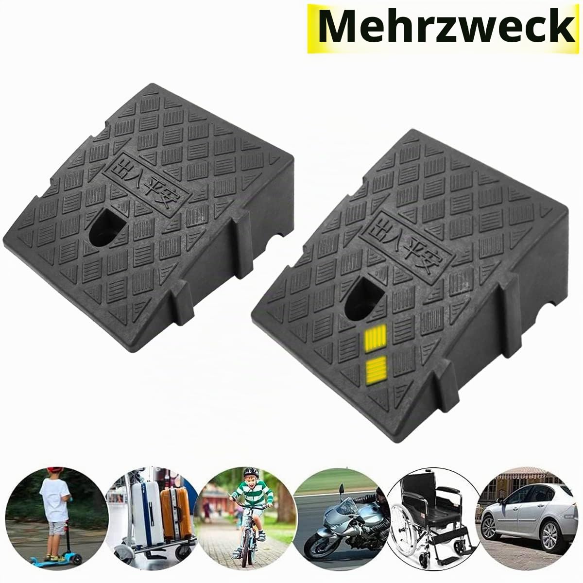 JAHOMFAI Bordsteinrampen, Aus Robustem Kunststoff, 2 Stück Tragbar Rampe Rollstuhl Türschwellenrampe für Auffahrt, Gehweg, Motorrad, Roller, Autos, mit 2 Erweiterungsbolzen(Schwarz 27 x 25 x 11 cm)