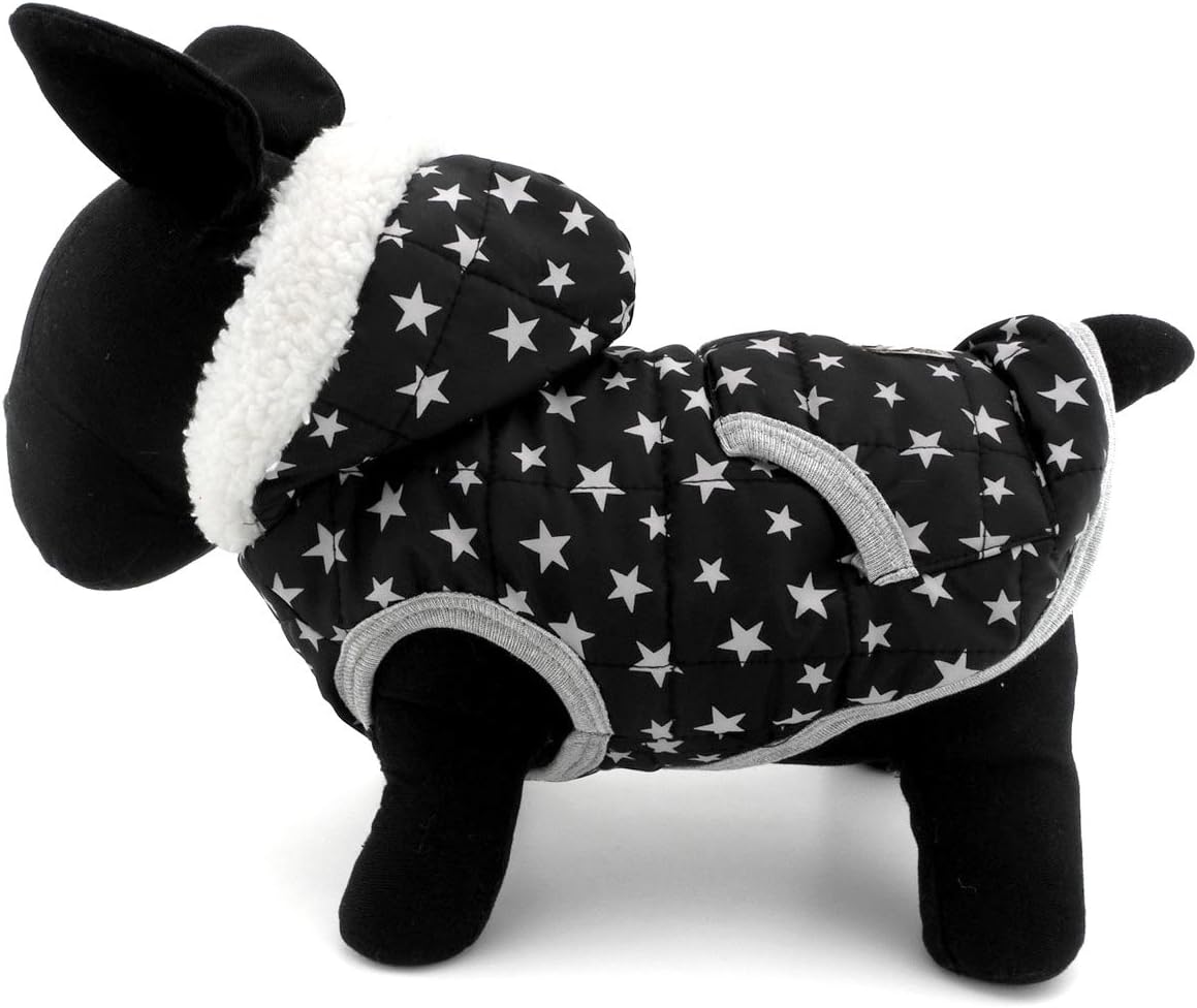 SELMAI Star Print Small Dog Vest Winter Coat Pet Cat Hoodies Jacket Puppy Clothes Fleece Cashmere Black Large - Image 5