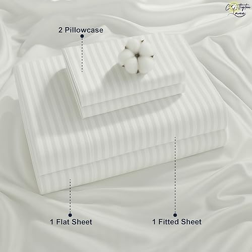 Miniatura 5 de Juego de sábanas de 400 hilos 100% algodón egipcio, tamaño matrimonial, bolsillo profundo de 12 pulgadas, juego de sábanas bajeras de 4 piezas