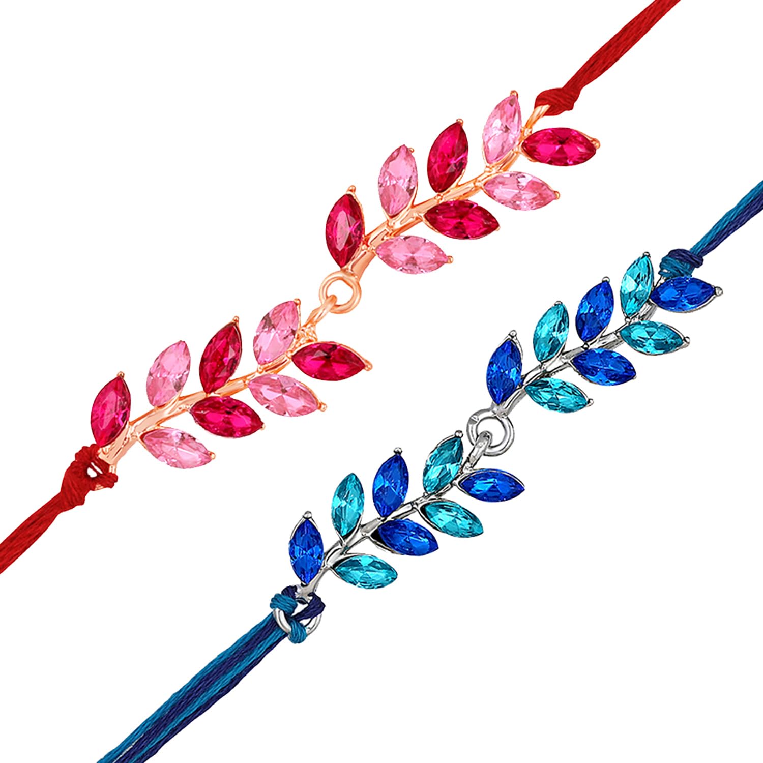 Mahi Combo of 2 Leaf Shaped Beautiful Rakhis with Red Pink and Blue Coloured Crystals for Bhai (RCO1105531M) (B0C9JKJ6WS) Amazon Price History, Amazon Price Tracker