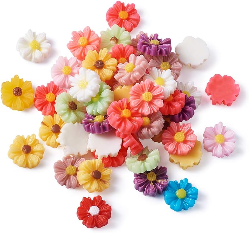 Pandahall 1000pcs Tiny Flatback Flower Resin Cabochons 9x8x3mm Undrilled Random Mixed Color Flower Beads Charms for DIY Jewlery Scrapbooking Embellishments