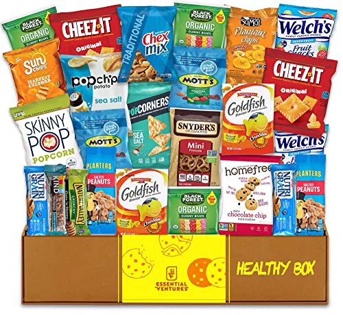Essential Ventures Healthy Crave Box – 24 Count – Camp Crave Box – College Gift for Adults & Kids – Healthy Care Package for Women & Men – Food Gift Box – Birthday’s, Thank You, College