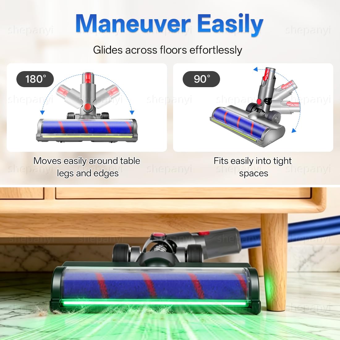 LED Bürste Bodendüse kompatibel für Dyson V12 Detect Slim, Ersatzbürste Bürsten Zubehör, Soft-Roller Bodendüse für schonende Reinigung aller Hartböden