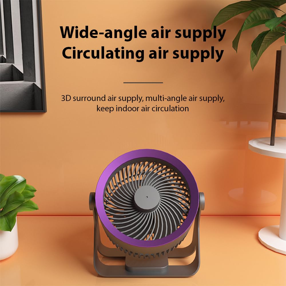 Ventilatore da tavolo elettrico senza fili portatile silenzioso con circolazione d'aria a 3 velocità per casa, ufficio, camera da letto, dormitorio, viaggi, campeggio, raffreddamento a soffitto a