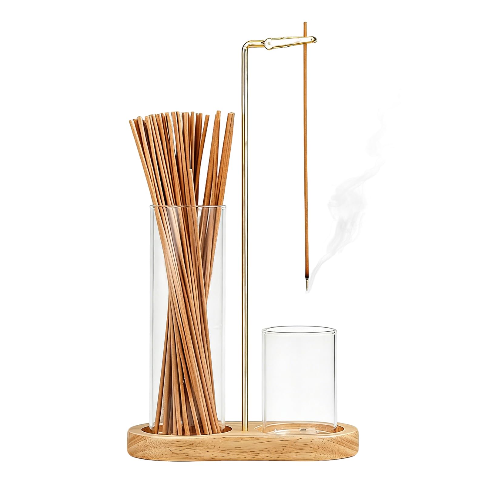 Wooden Upside Down Incense Holders, Wooden Inverted Incense Holder for Sticks with Removable Glass Ash Catcher, Upgraded Anti-Ash Incense Burner for Yoga Spa Meditation and Home Relaxation