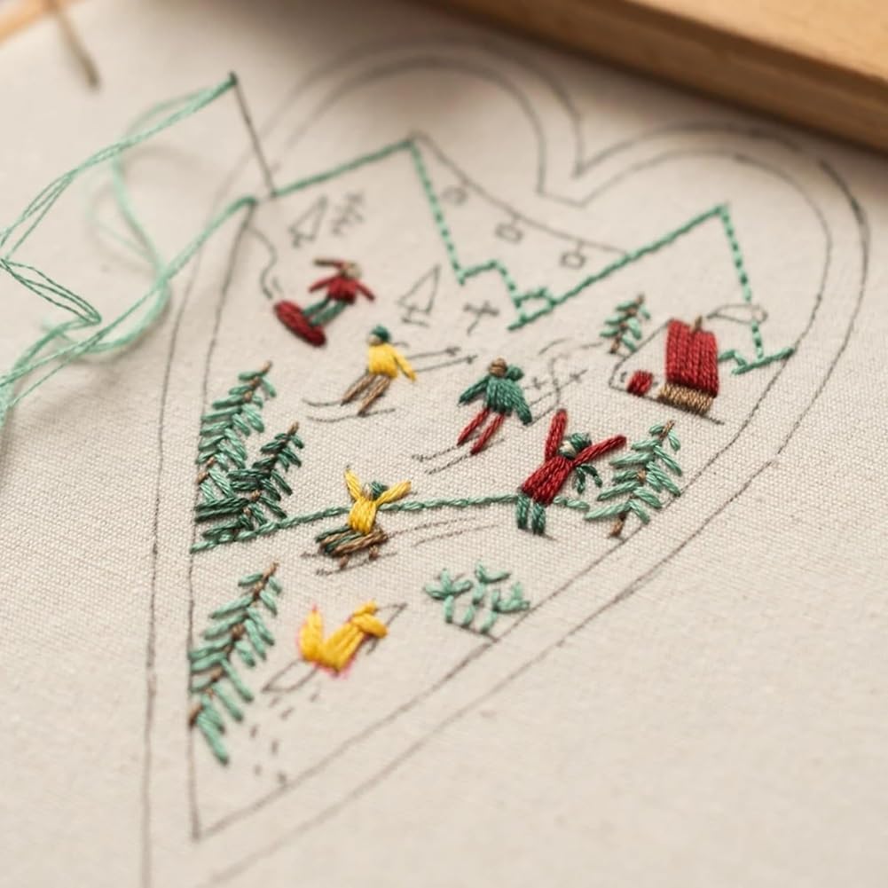 DIY Heart Shaped Hand Embroidered Christmas Ornament, 2026 New Christmas Ornament Embroidery Kit with Needles & Thread, Beginner Friendly Cross Stitch Craft Set for Tree Winter Decoration (8Pcs)