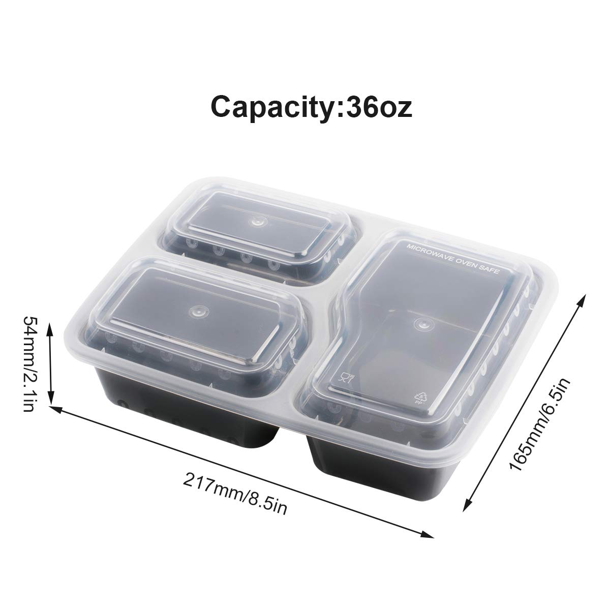 Amazon | 弁当箱 20パック [36オンス] 3コンパートメント 蓋付き食事