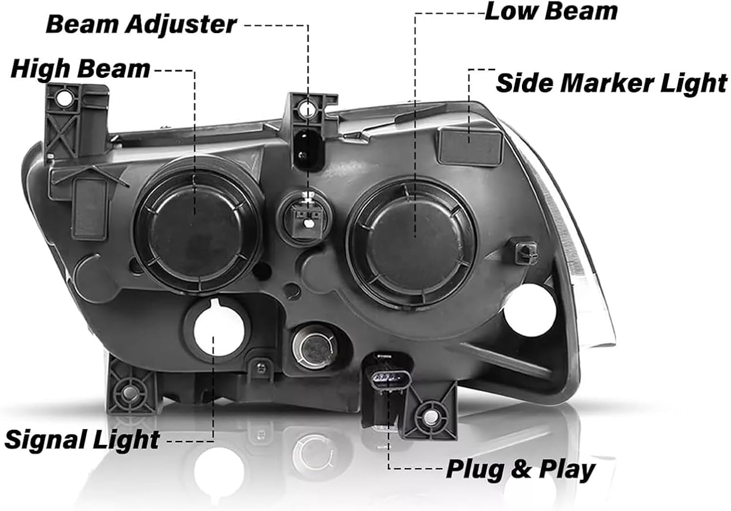 OE Style Headlight Assembly Set For 2011 2012 2013 2014 Dodge Charger R/T SE SRT8 SXT Plus Persuit Sedan Replacement Headlamp Black Housing Clear Reflector Lens Driver and Passenger Side(LH&RH)