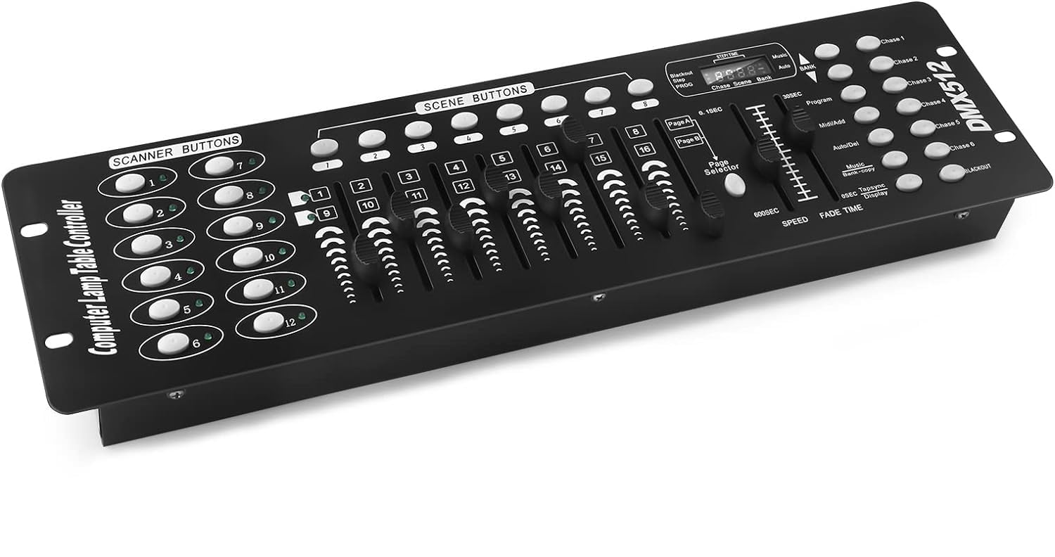 DMX Controlador, Controlador de Luz DMX512 192 Canales, Controlador de Consola de Mezclador de Iluminación de Cabeza Móvil y Luz de Fiesta LED para espectáculo de Luz, Bar Disco, Caja de Noche, Bar DJ
