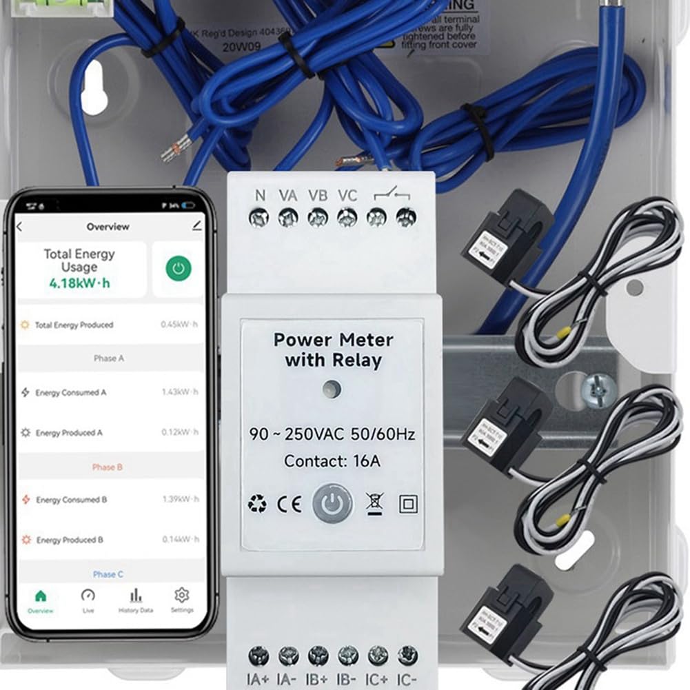 Tuya Life - Contador de energía WiFi bidireccional, 3 fases, con interruptor de contacto seco, monitor de aplicación, 80 A CA 110 V/240 V
