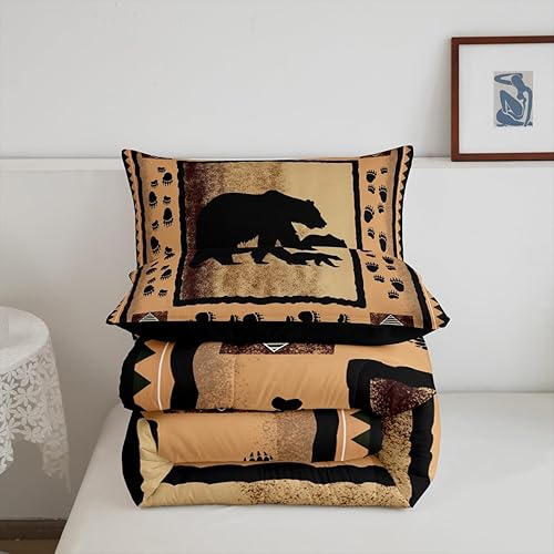 Miniatura 6 de Castle Fairy Juego de Edredón de Cabaña Lodge de Oso Salvaje con Estampado de Huellas de Patas de Animales Decoración Juego de Ropa de Cama Retro
