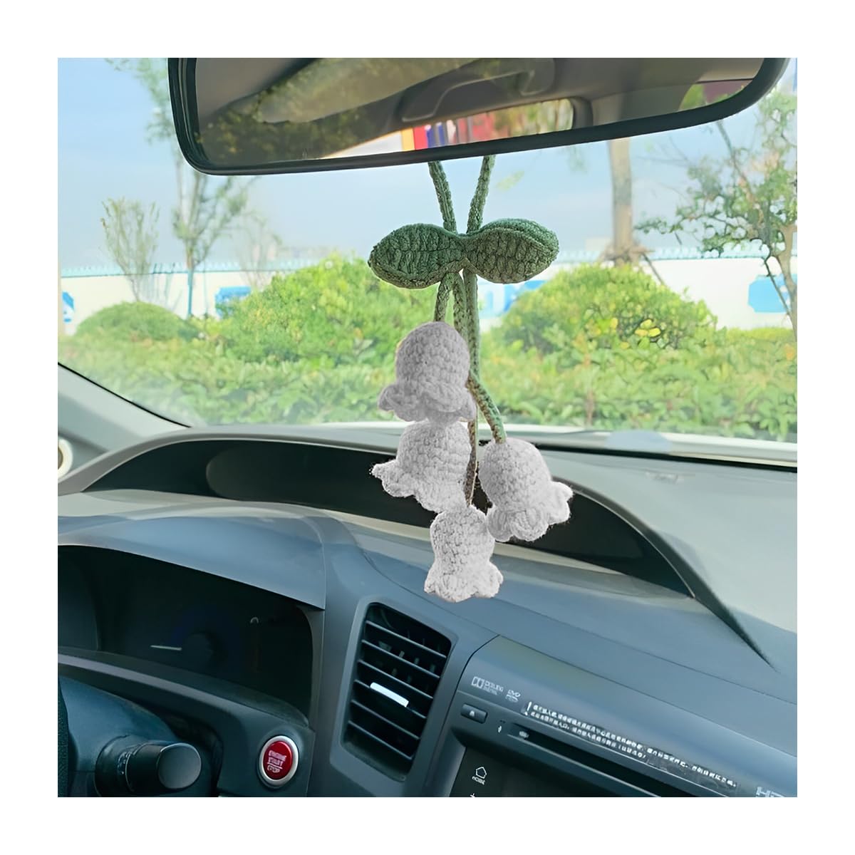 JNNJ Car Mirror Hanging Accessories, Hanging Plant for Car Decor and Accessories, Rear View Mirror Hanging, Flower Hand Knitted Car Pendant, Handmade Cute Accessories Fit Cars Truck SUV(White)