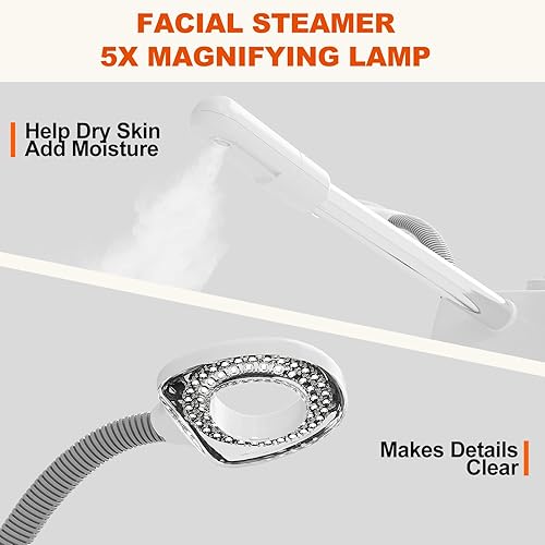 Miniatura 3 de Vaporizador facial profesional para esteticista, vaporizador facial 2 en 1 con ruedas rodantes, lámpara Mag 5X y boquilla de niebla caliente, altura