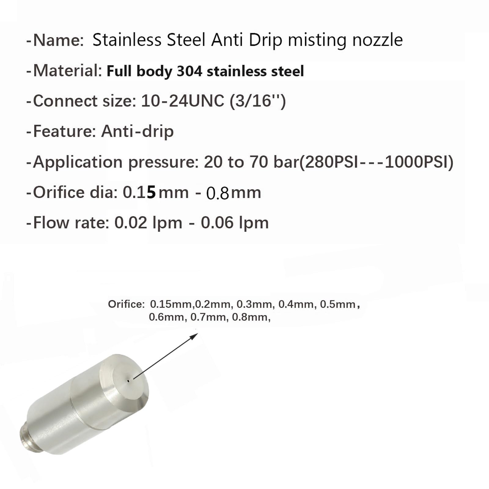 MUZIT Testine for ugelli nebulizzatori, Confezione da 100 ugelli antigoccia ad Alta Pressione for Raffreddamento, Testina di nebulizzazione in Acciaio Inox, spruzzatori d'Acqua Lavabili(0.2mm)