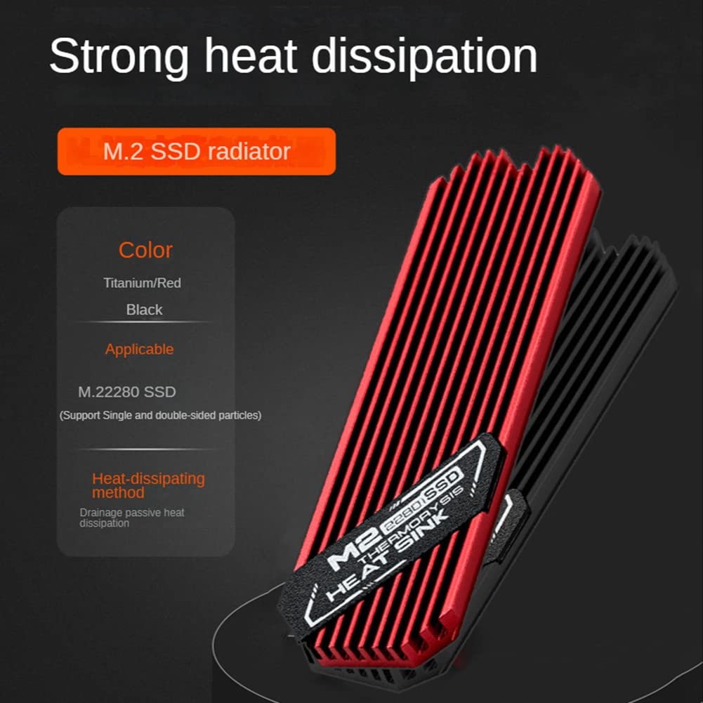 Srutueo Ultrathin M.2 SSD Heat Sink M2 2280 Solid State Hard Disk Aluminum Heatsink Cooler Cooling Thermal Pad Red, 500317411A1