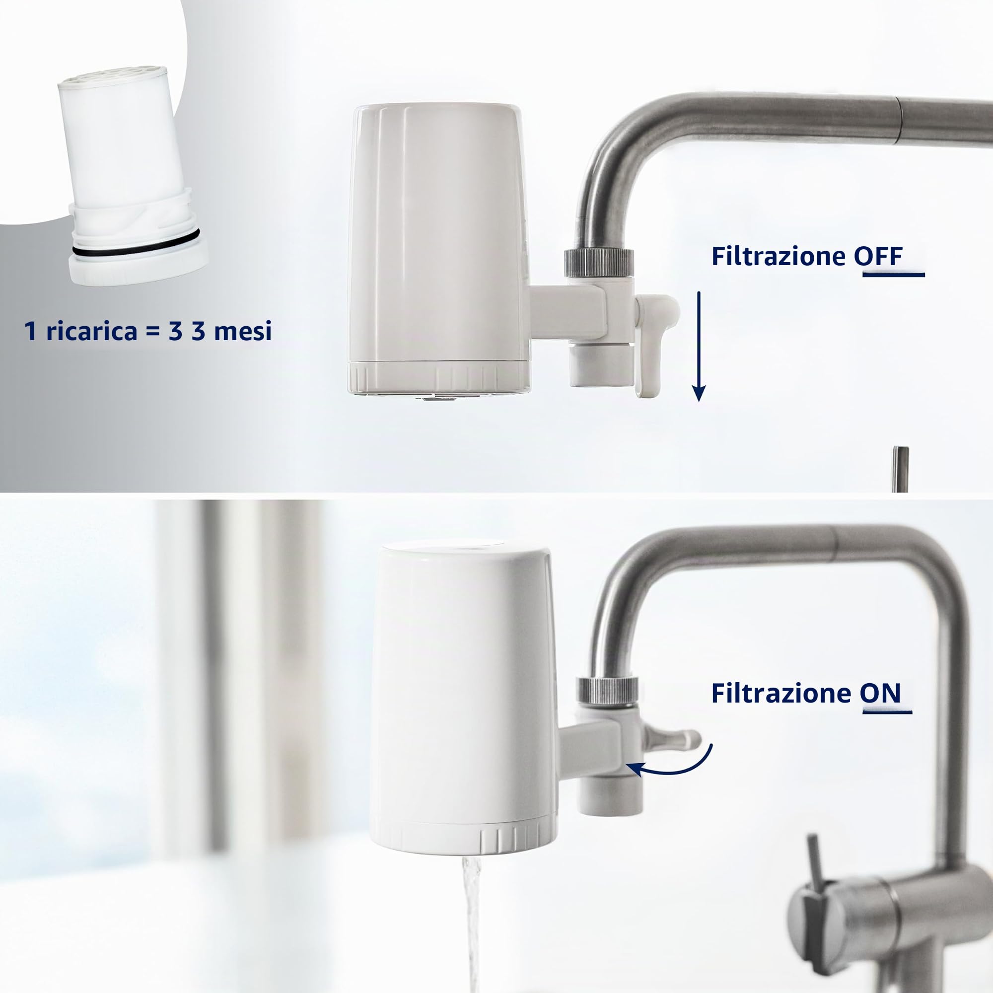 Tappwater Essential - Sistema di filtraggio per rubinetto – Depura acqua, filtra cloro, sedimenti, ruggine, nitrati, pesticidi - Elimina odori e sapori sgradevoli. Filtri rubinetti lavandino