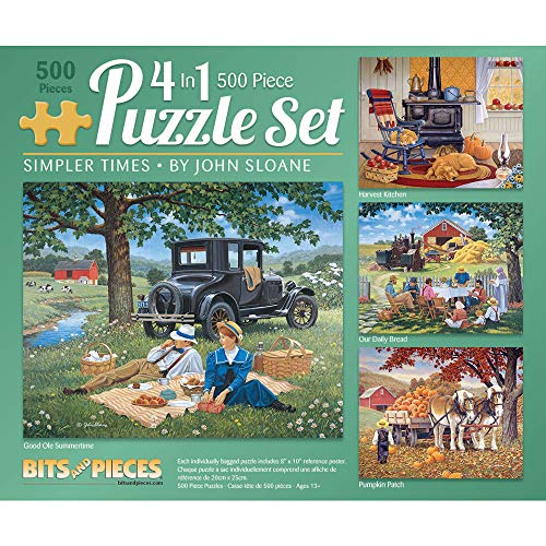 Bits and Pieces – 4-in-1 Multi-Pack – 500 Piece Jigsaw Puzzles for Adults-Each Measures 16″ x 20″ (46cm x 61cm)-Simpler Times by Artist John Sloane