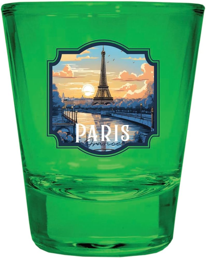 Vaso Tequilero R and R Imports Paris Francia Diseño Souvenir 2 oz Verde Pack de 4