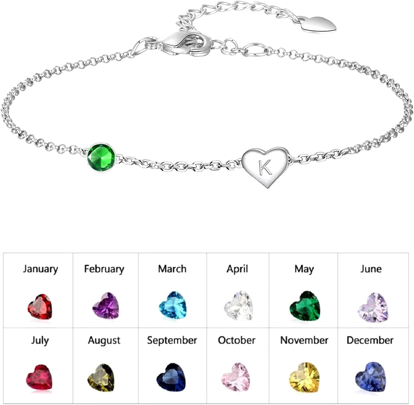 YAFEINI Personalized Name Bracelet Sterling Silver Birthstone Custom Name Bracelet Jewelry Gifts for Women Girls