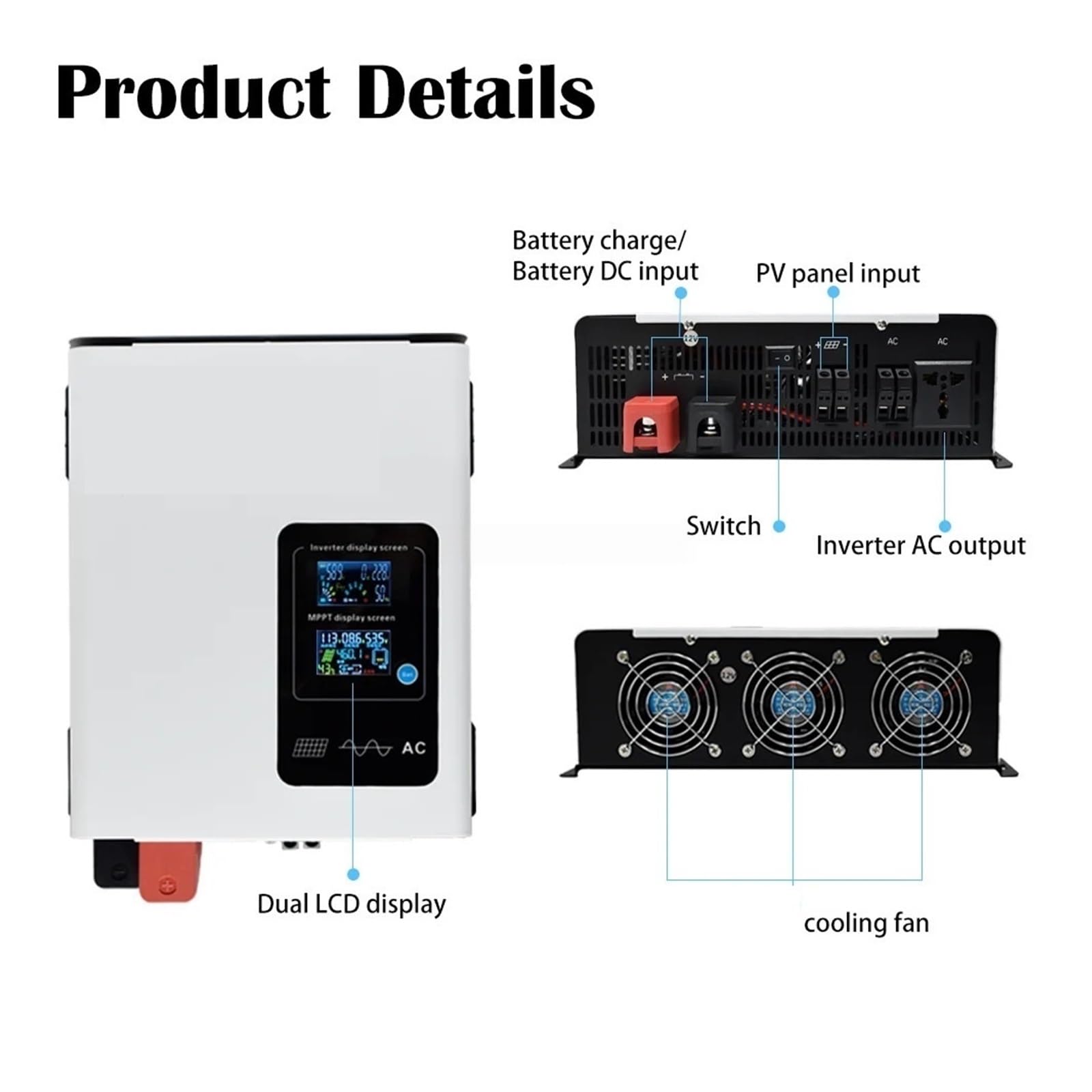Inverter ibrido solare MPPT, inverter di energia solare MY-ES2000 2300w | Controller inverter 60a doppio display con ventola(48V,220V)