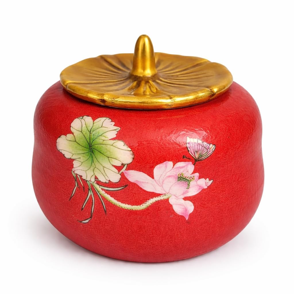 Ceramic Pickle Jar with Lid | Decorative Spice & Candy Storage Container | Airtight Kitchen Organizer for Pickles Chutney Dry Snacks | Home & Living Room Decor Gift (Red)-image-22